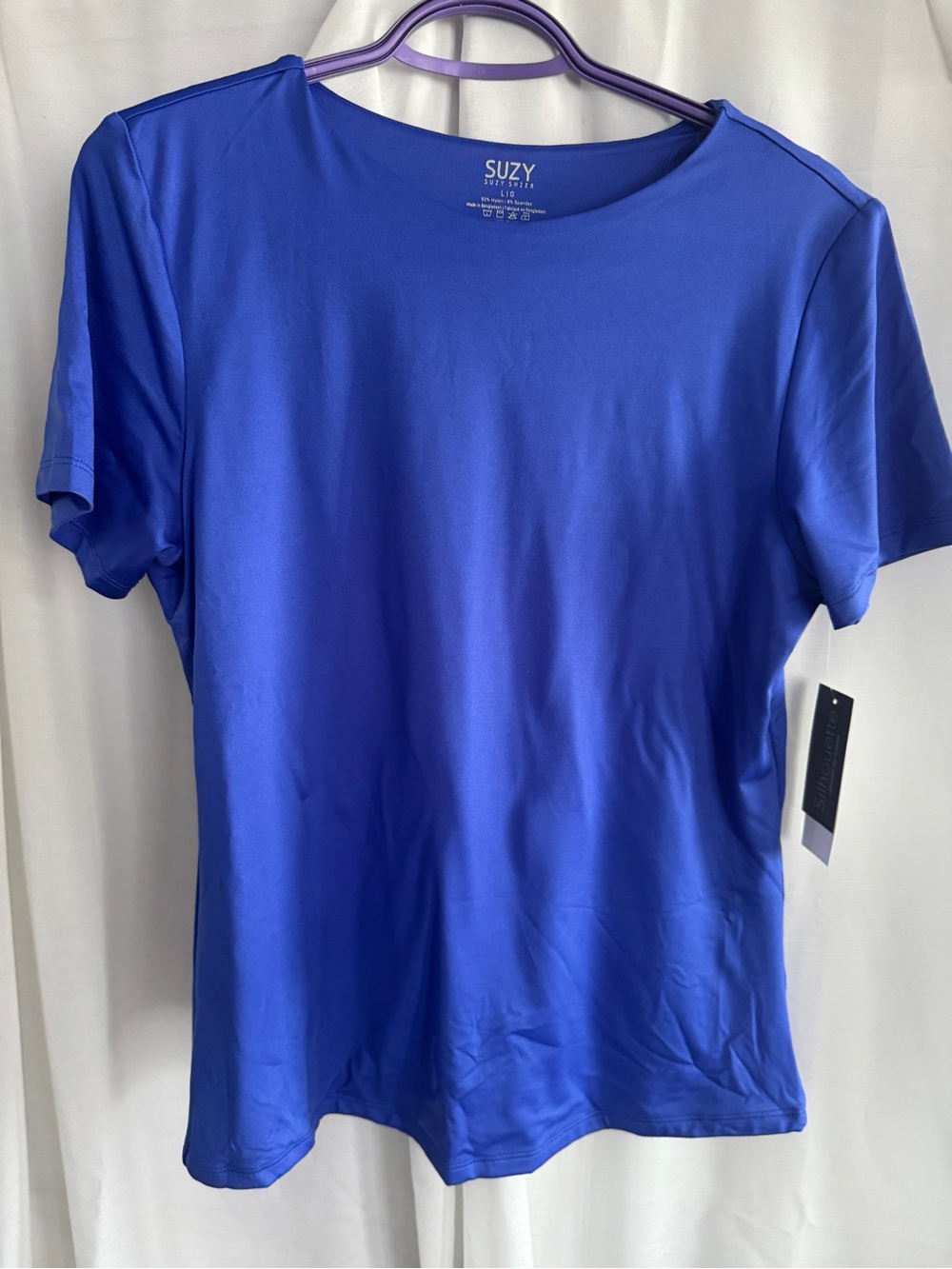 Suzy Shier Short-Sleeve Crewneck Top - Blue